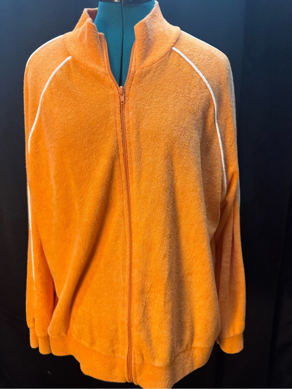 Orange Full-Zip Terry Sweater Jacket